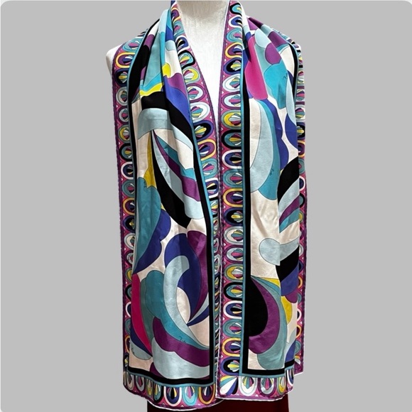 Emilio Pucci Vibrant Silk Scarf With Geometric Print in Purple, Blue, and White - Picture 5 of 11